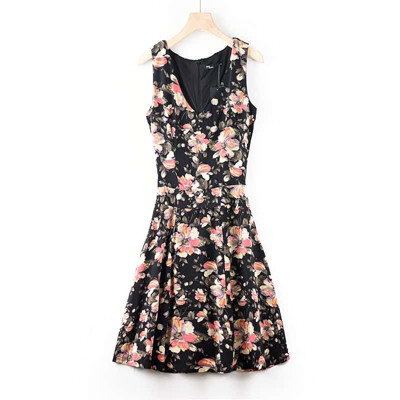 Floral-print fit-and-flare dress made by Belleza — printed woven, fitted bodice and flared skirt